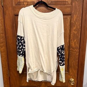 We The Free Cream and Black Leopard Sleeve Sweatshirt